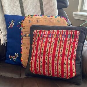 THREE BOHO Colorful Embroidered Throw Pillows